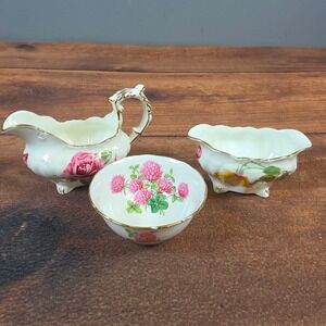 Hammersley &Co Tea Set Creamer Sugar Bowl Bone China White Excellent Floral Gilt